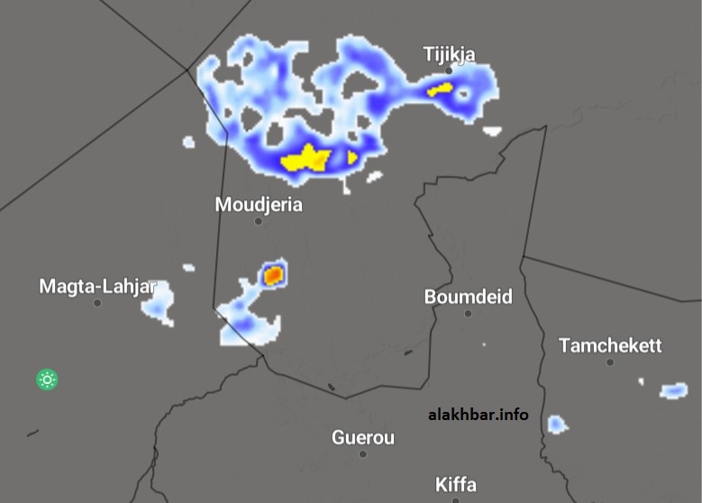 خارطة انتشار السحب الماطرة على ولاية تكانت عند الساعة 17:25