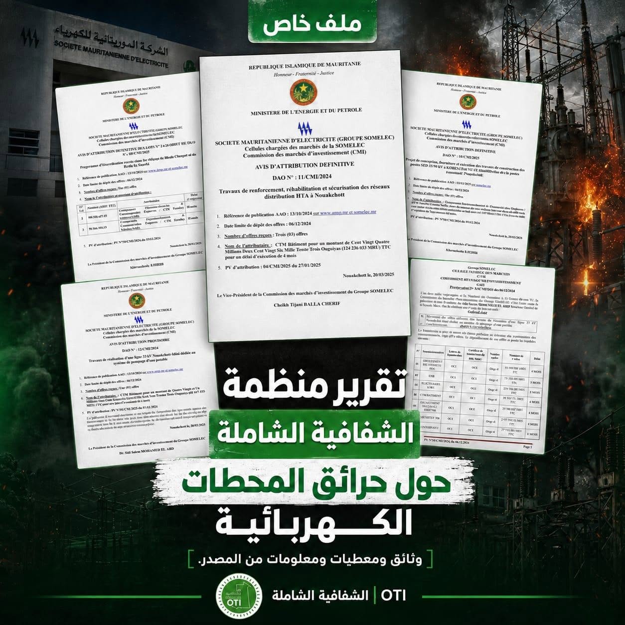 نص تقرير منظمة الشفافية الشاملة حول احتراق محطات الكهرباء