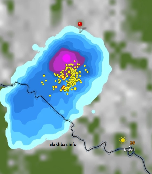 خارطة انتشار السحب صباح اليوم جنوب ولاية البراكنة حيث تحركت نحو الجنوب الغربي قبل أن تنقشع