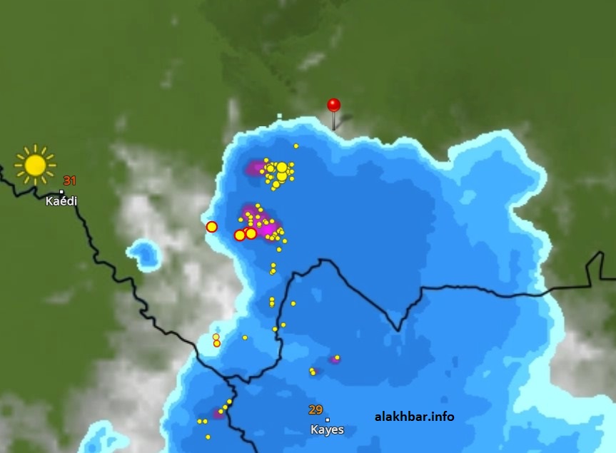 خارطة انتشار السحب الساعة 10:20 صباحا، الإشارة عند مدينة كيفة عاصمة ولاية العصابة