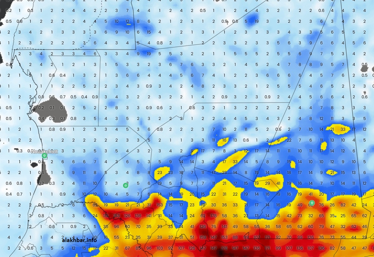 القيمة التراكمية للأمطار المتوقعة من اليوم وحتى زوال 23 يوليو بإذن الله تعالى
