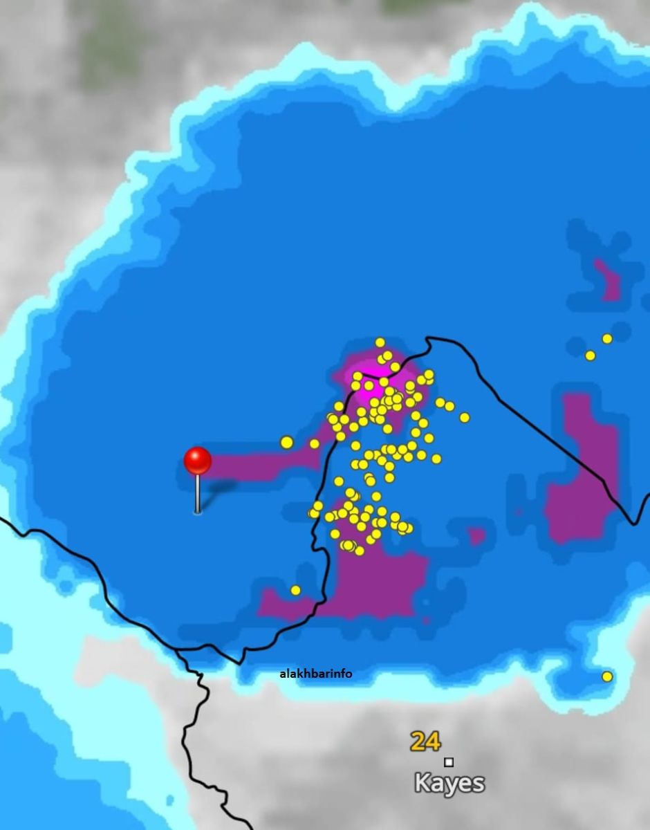 خارطة أقرب لانتشار السحب الماطرة في ولاية كيدي ماغا صباح اليوم