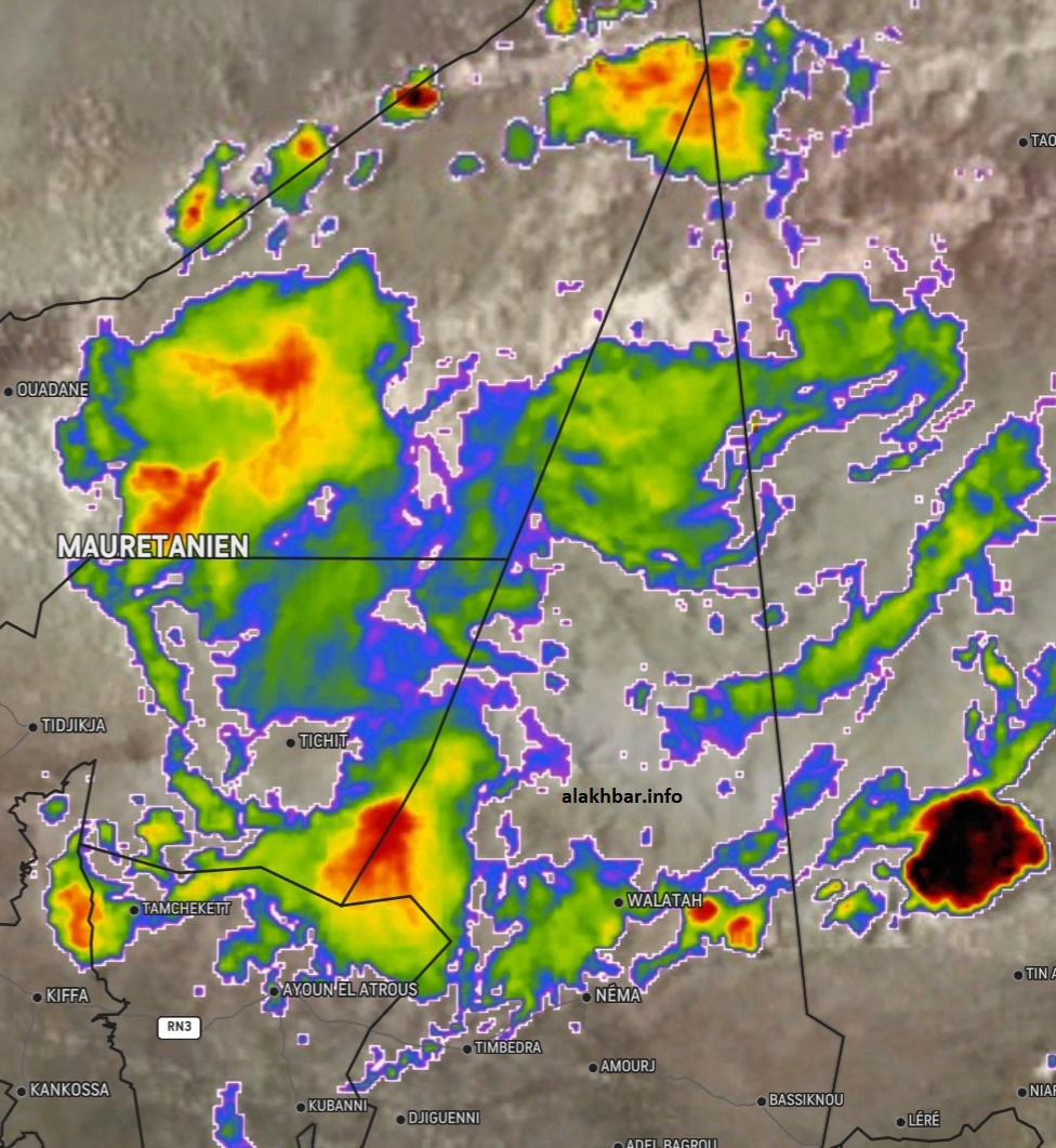 خارطة السحب الماطرة المنتشرة شرق البلاد