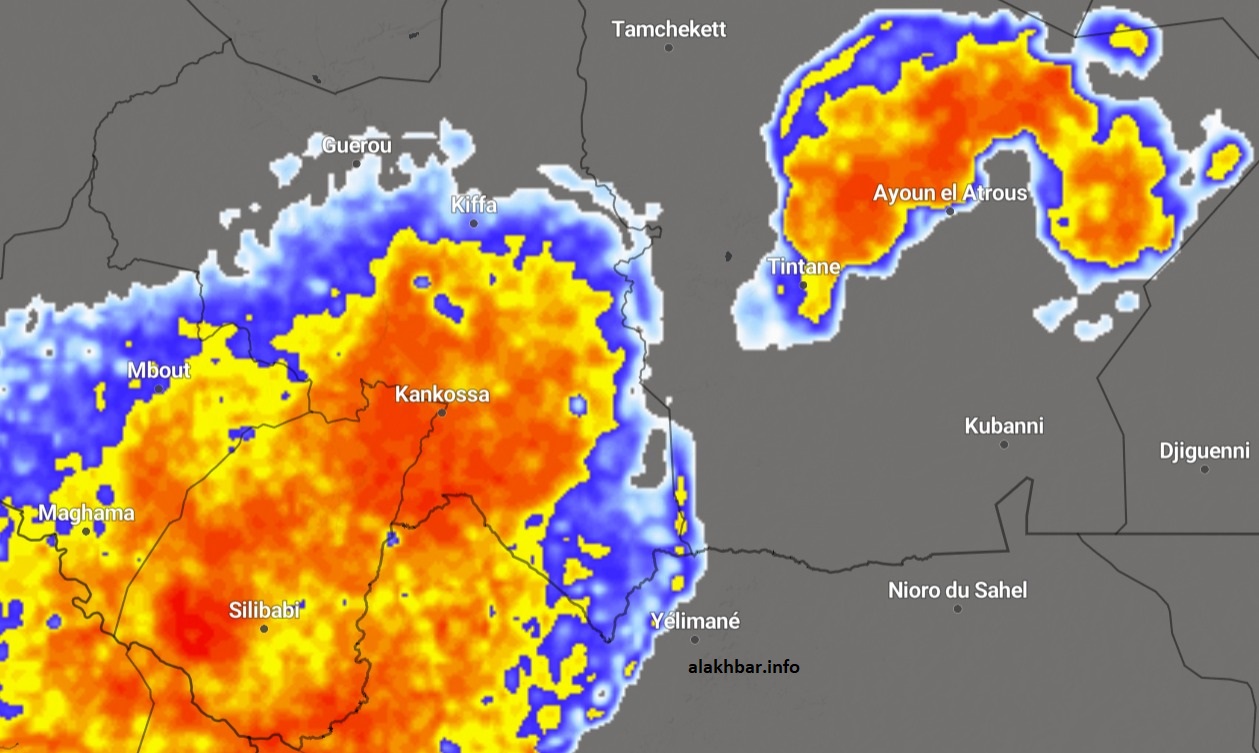 خارطة توزع الأمطار الغزيرة صباح اليوم عند الساعة 07:55 دقيقة