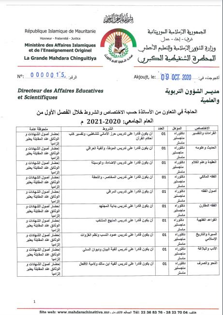 شبكة التنقيط المعلنة من المؤسسة