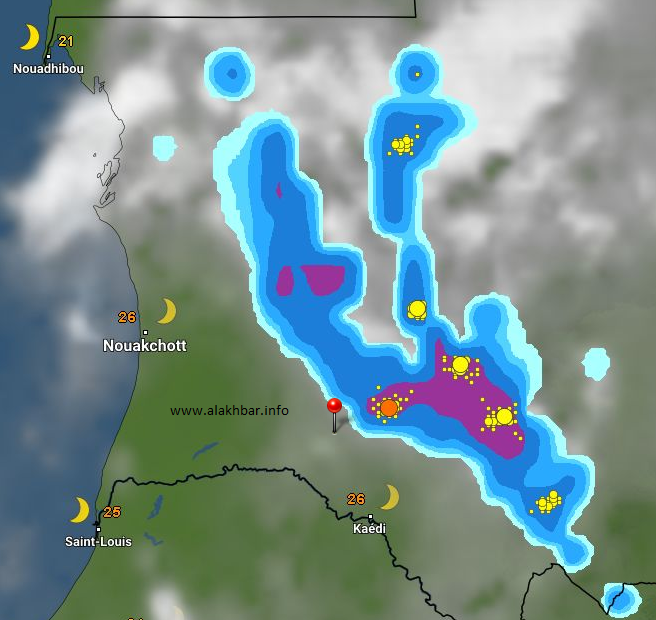 خارطة توقع توزع الامطار فجر الأربعاء 19 سبتمبر 2018، الإشارة عند ألاك