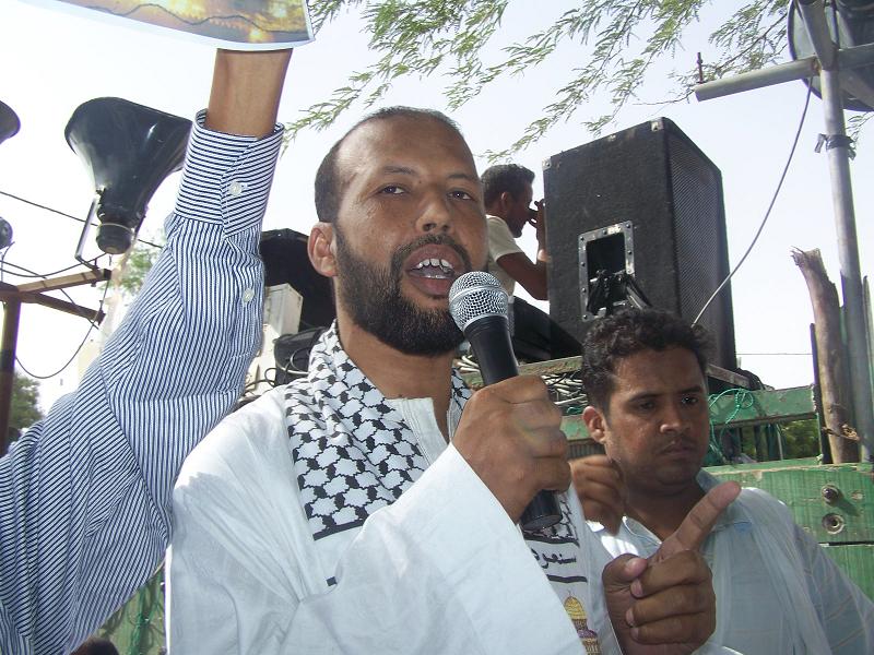 الأمين العام للرباط الوطني لمقاومة الاختراق الصهيوني والدفاع عن الأقص محمد غلام ولد الحاج الشيخ انتقد توقيف السلطة الفلسطينية لتوفيق قرار "غولد استون" (تصوير الأخبار)