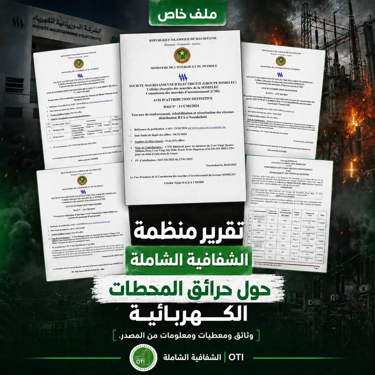 نص تقرير منظمة الشفافية الشاملة حول احتراق محطات الكهرباء