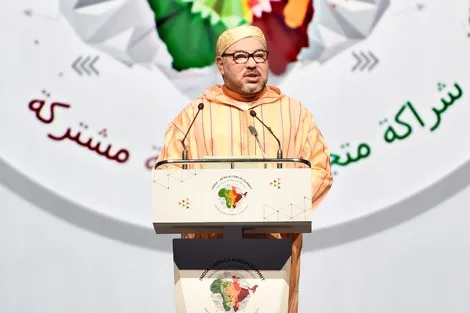 ملك المغرب محمد السادس خلال خطابه أمام قمة الثالثة لمنتدى الهند وإفر