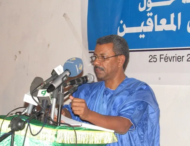 رئيس المنتدى الموريتاني للصم محمد حبيب الله ولد محمد موسى خلال خطابه