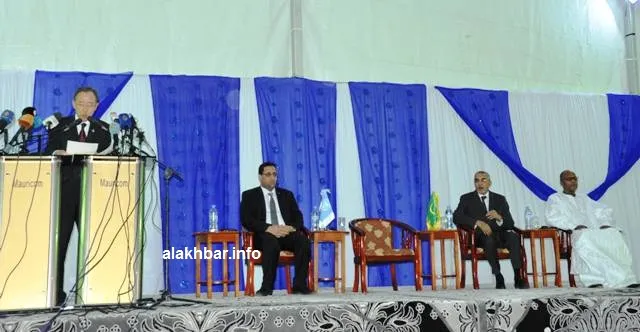 الأمين العام للأمم المتحدة بان كيمون خلال خطابه أمام الوزير الأول يح