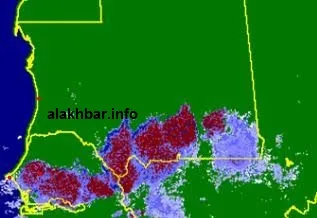 صورة تظهر توزع الأمطار عند الساعة الحادية عشر مساء اليوم