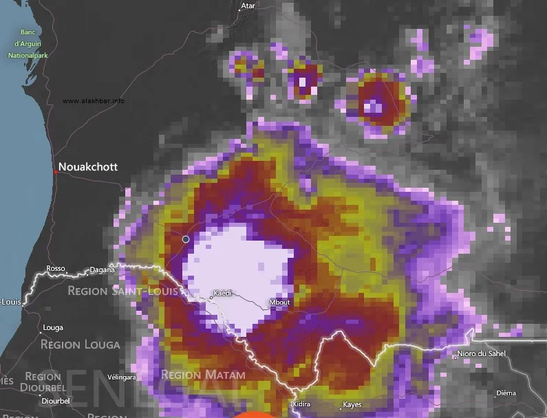 خارطة توزع الامطار مساء اليوم 8 أغسطس عند الساعة السابعة
