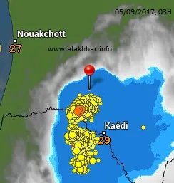 تموقع العاصفة التى ضربت ضواحى مدينة بوغى فجر اليوم الخامس سبتمبر ما ?