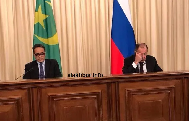 وزير الخارجية الموريتاني خلال مؤتمر صحفي مشترك مع نظيره الروسي الثل?