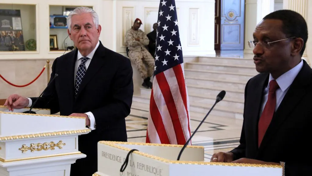 وزير الشؤون الخارجية ريكس تيليرسون، ووزير الخارجية اتشادي شريف محمد