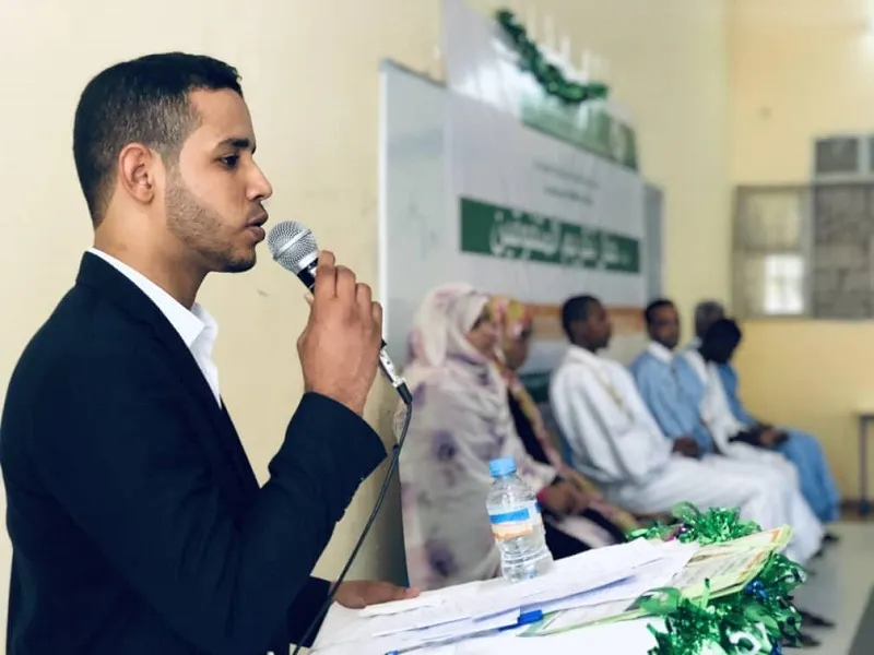 الأمين العام للاتحاد الوطني لطلبة موريتانيا المصطفى سيدي خلال كلمته