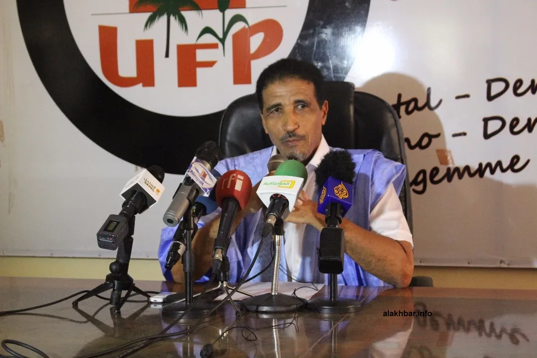 المرشح الرئاسي ورئيس حزب اتحاد قوى التقدم محمد ولد مولود خلال مؤتمر ?