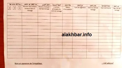 جانب من الإستمارة التي يجري على أساسها الإحصاء/ الأخبار