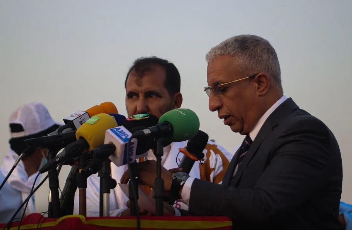 وزير الصحة المختار ولد داهي خلال خطابه بمناسبة وضع حجر أساس مستشفى "إ
