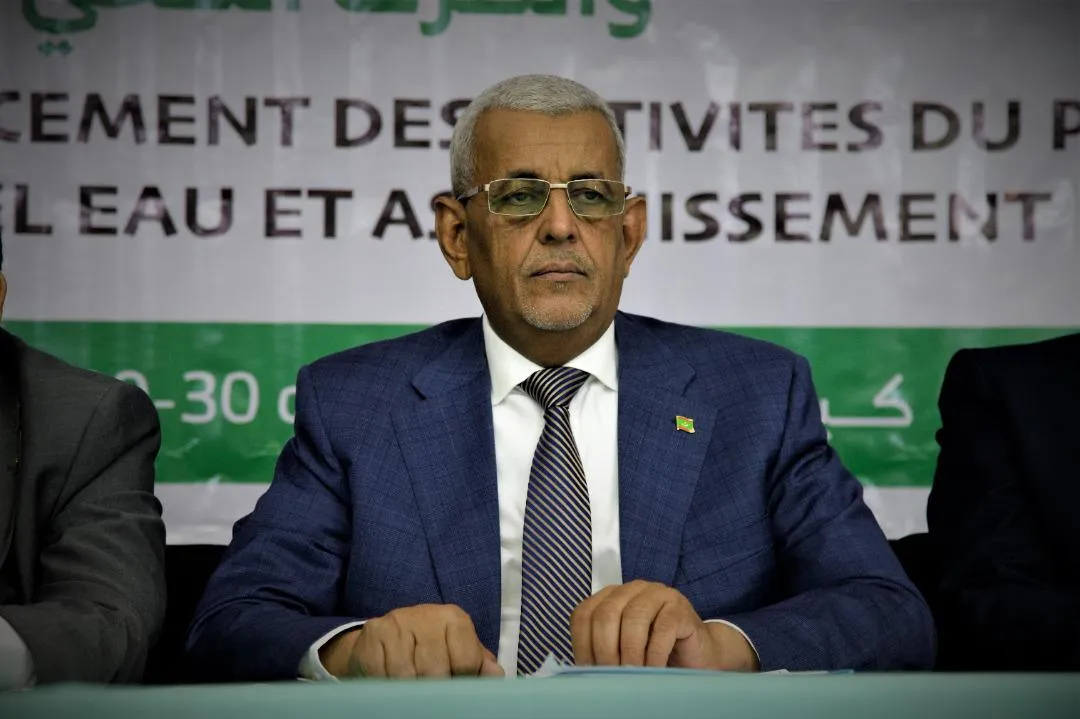 وزير المياه والصرف الصحي سيدي محمد ولد الطالب أعمر خلال حفل إطلاق ال?