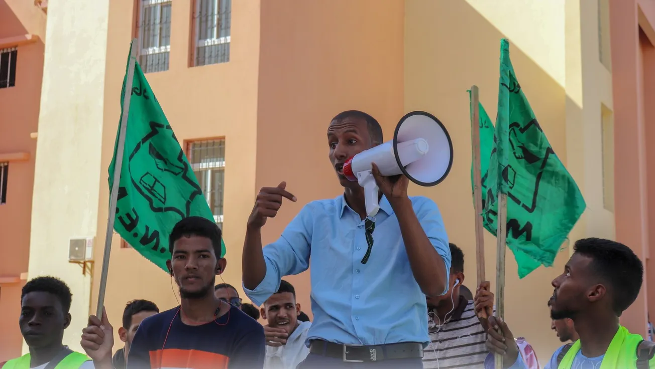 الطلاب خلال المهرجان الختامي لمسيرتهم الاحتجاجية