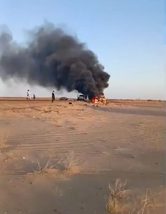 جانب من الحادث الذي وقع مساء اليوم عند الكلم 150 من نواذيبو وأودى بحيا?