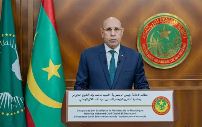 الرئيس محمد ولد الغزواني خلال خطابه الليلة بمناسبة الذكرى 64 للاستقل?