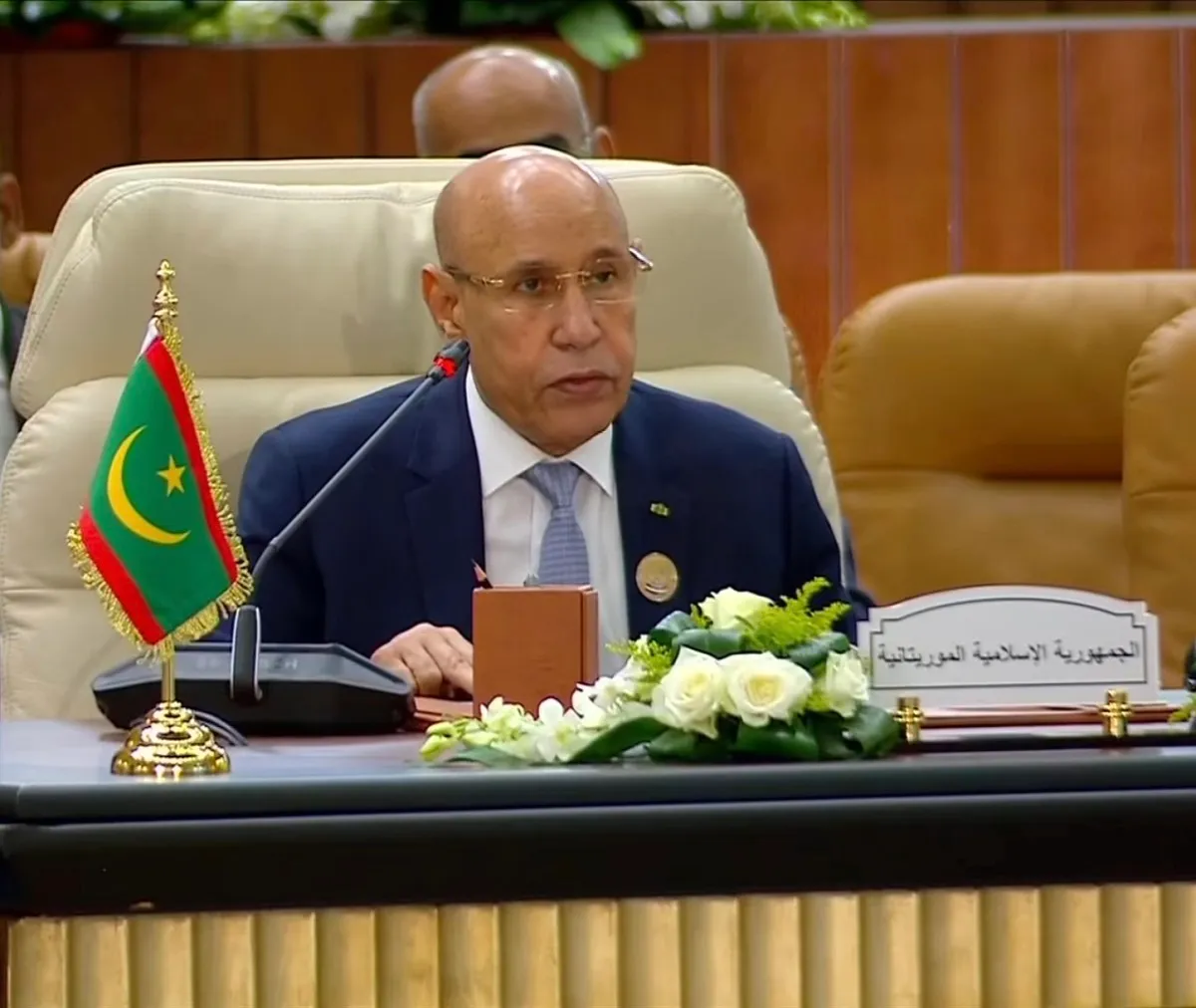  الرئيس محمد ولد الغزواني خلال خطابه اليوم في القمة العربية الاستثنا