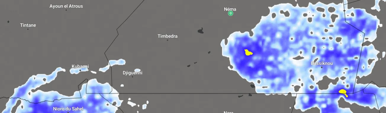 خارطة توزع الامطار عند الساعة 18:25