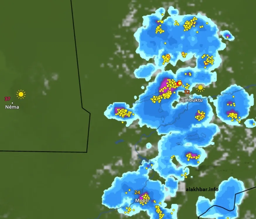 خارطة انتشار السحب عند الساعة 13:50 على منطقة تبمكتو شمال مالي وهي تتجه
