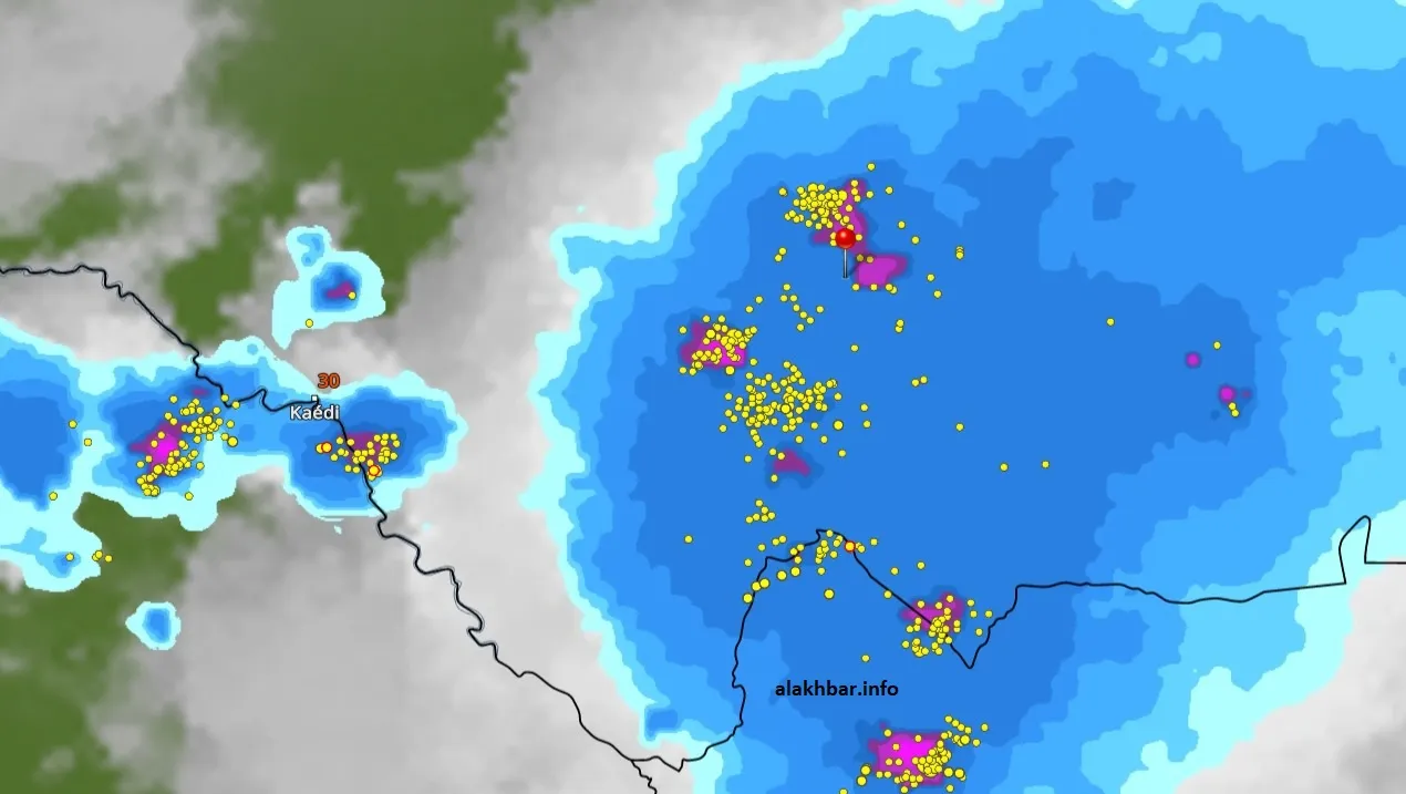 خارطة انتشار السحب عند الساعة 22:15، الإشارة عند كيفة عاصمة ولاية العص?