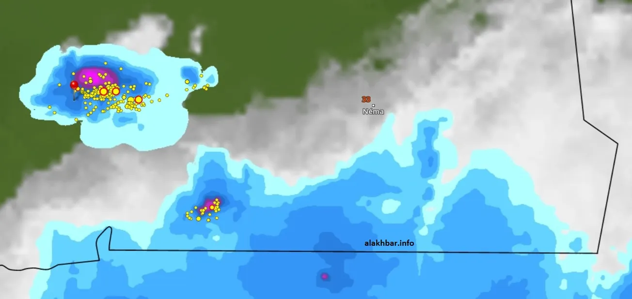 خارطة انتشار السحب عند الساعة 19:10، الإشارة عند مدينة العيون
