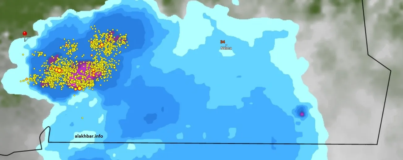 خارطة انتشار السحب عند الساعة 16:35، الإشارة عند مدينة العيون