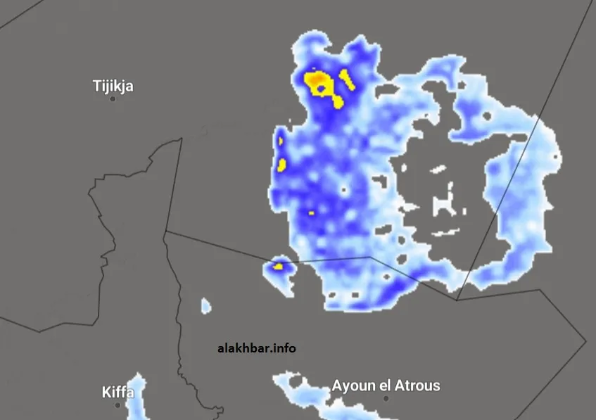 خارطة انتشار السحب الماطرة عند الساعة: 22:30