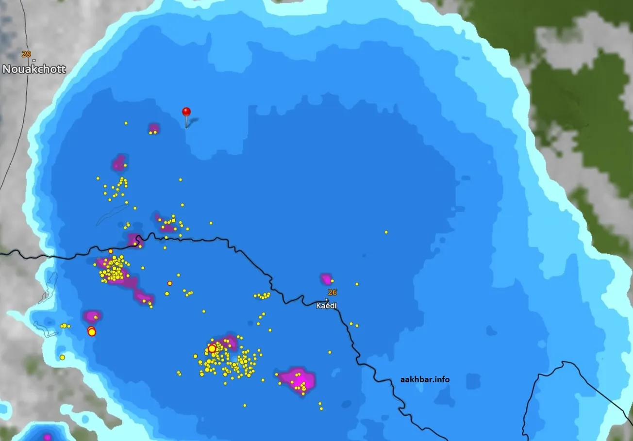 خارطة انتشار السحب الماطرة عند الساعة 19:06، الإشارة عند بوتلميت