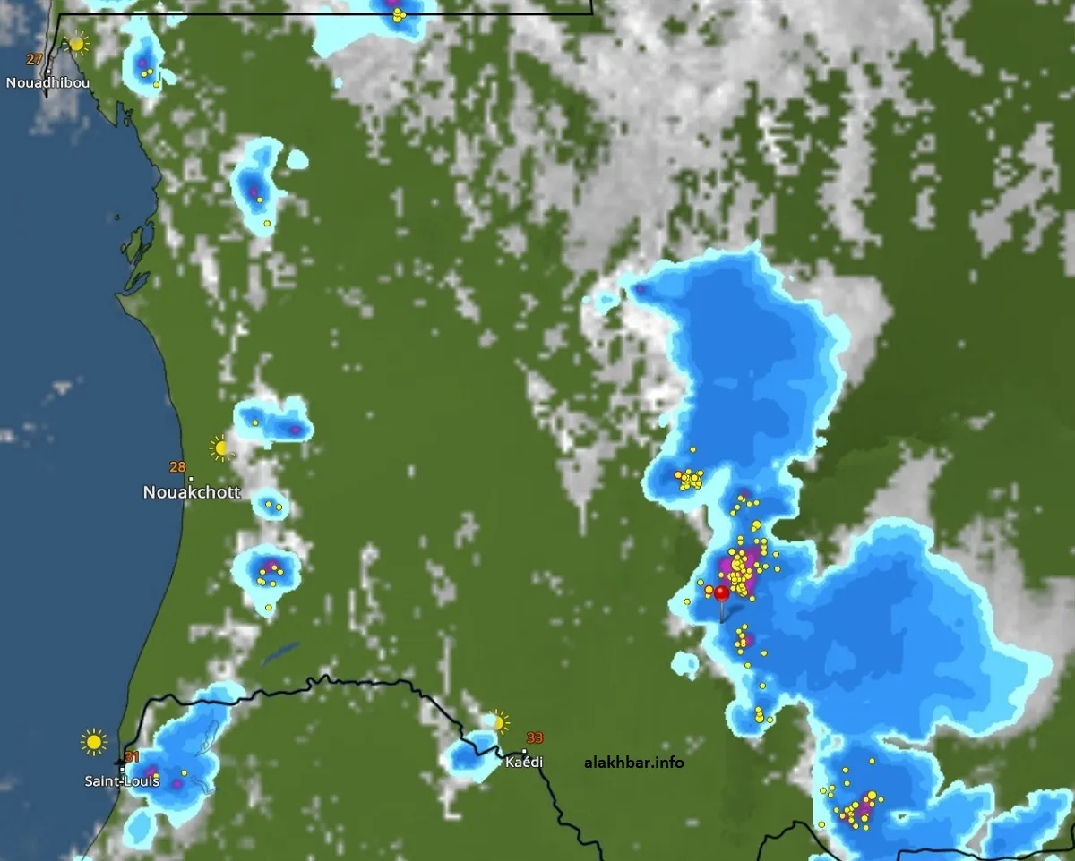 خارطة انتشار السحب الماطرة عند الساعة: 17:40، الإشارة عند كرو،