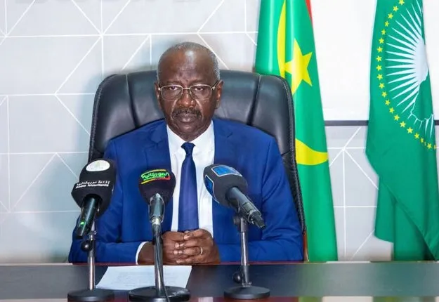 وزير الخارجية الموريتاني محمد سالم ولد مرزوك خلال مؤتمر صحفي سابق