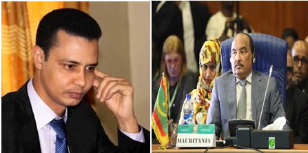 الرئيس الموريتاني محمد ولد عبد العزيز، والصحفي الموريتاني المختطف في سوريا إسحاق ولد المختار